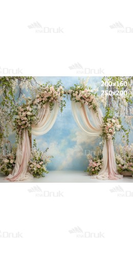 Tło fotograficzne „Kwiatowy łuk na tle pastelowego nieba” | E_795